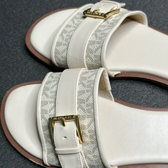 Michael Kors White and Gold Slide Sandals - Picture 2 of 5